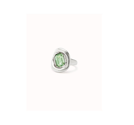 UNO D 50-Anillo bañado en plata de ley con cristal verde