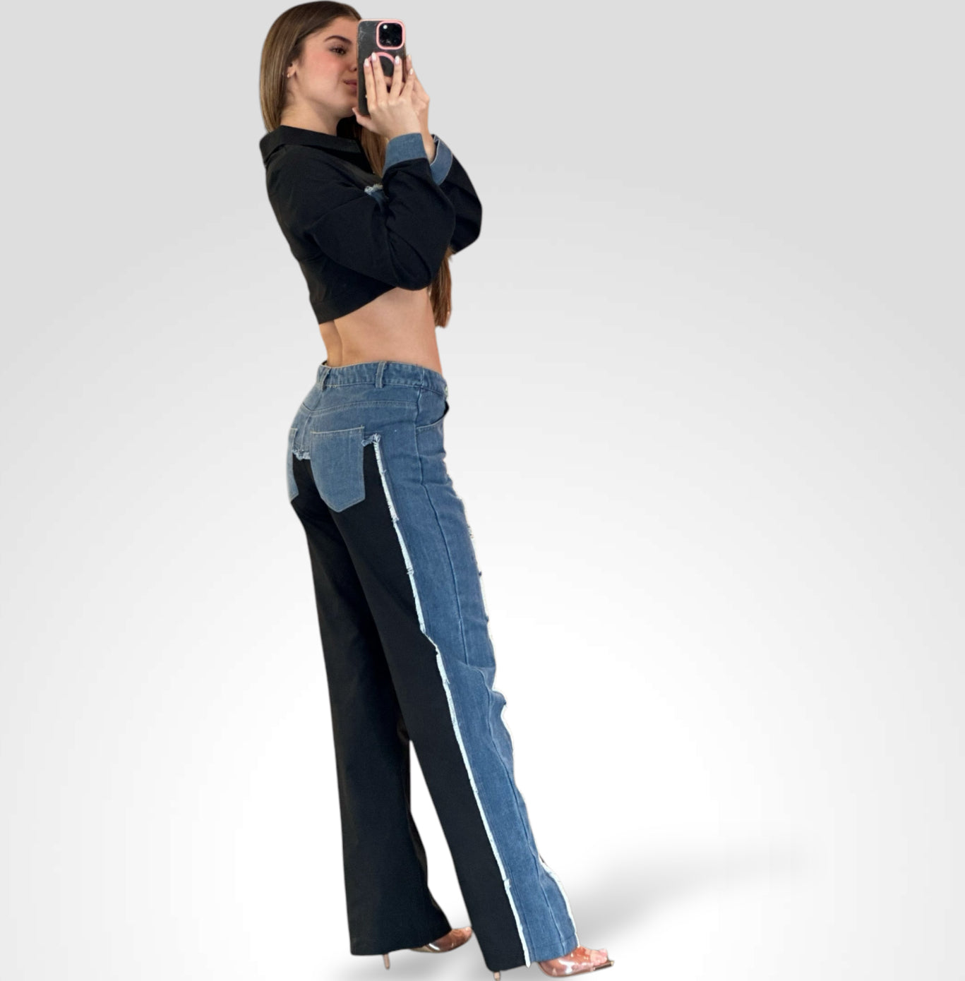 Shelly Denim Contrast Crop Shirt & Pants Set