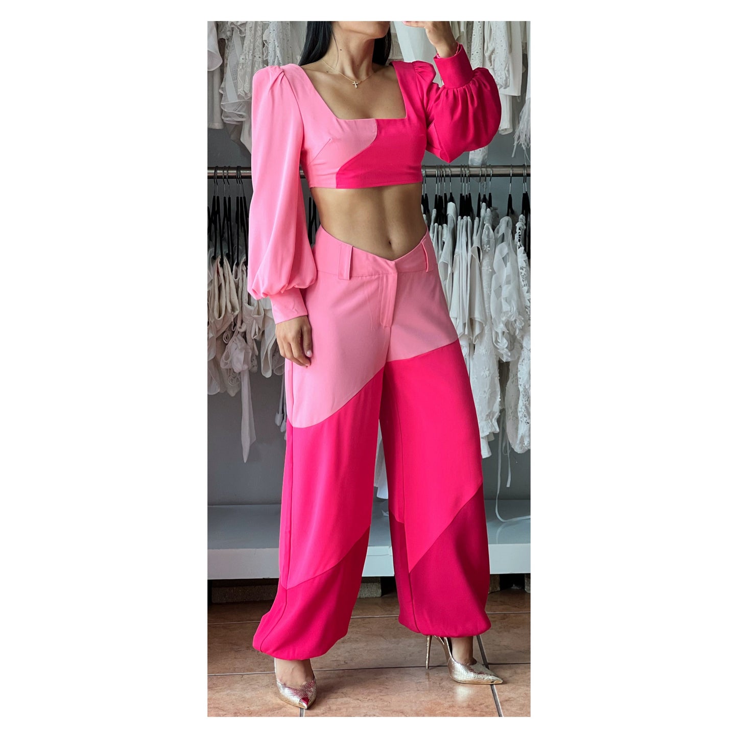 Color Block Pink Pants