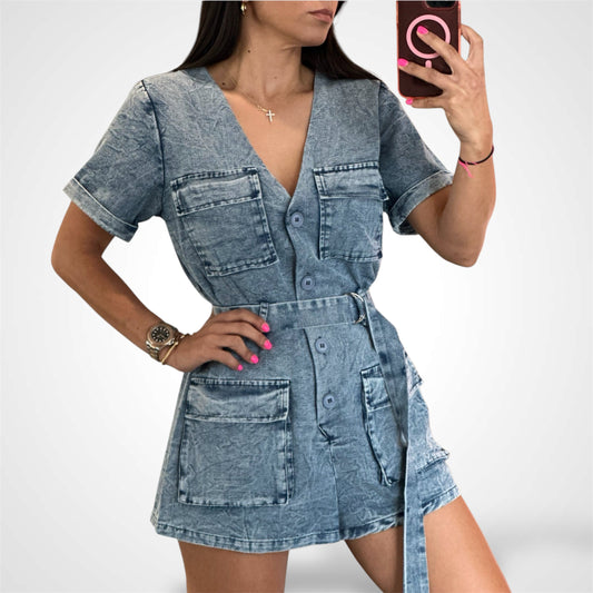 SJQ- DENIM WASHED ROMPER