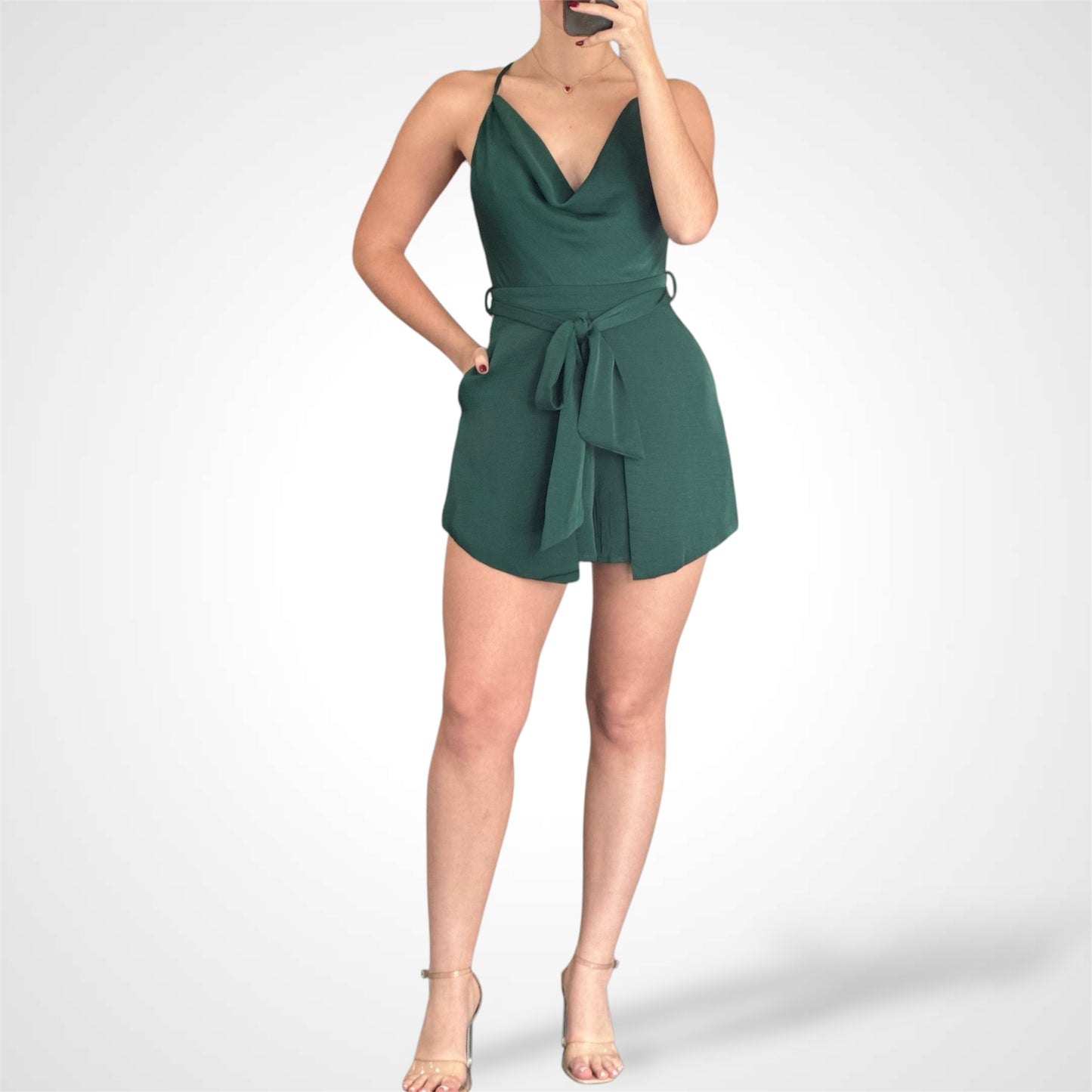 Cross Back Satin Romper (Green)