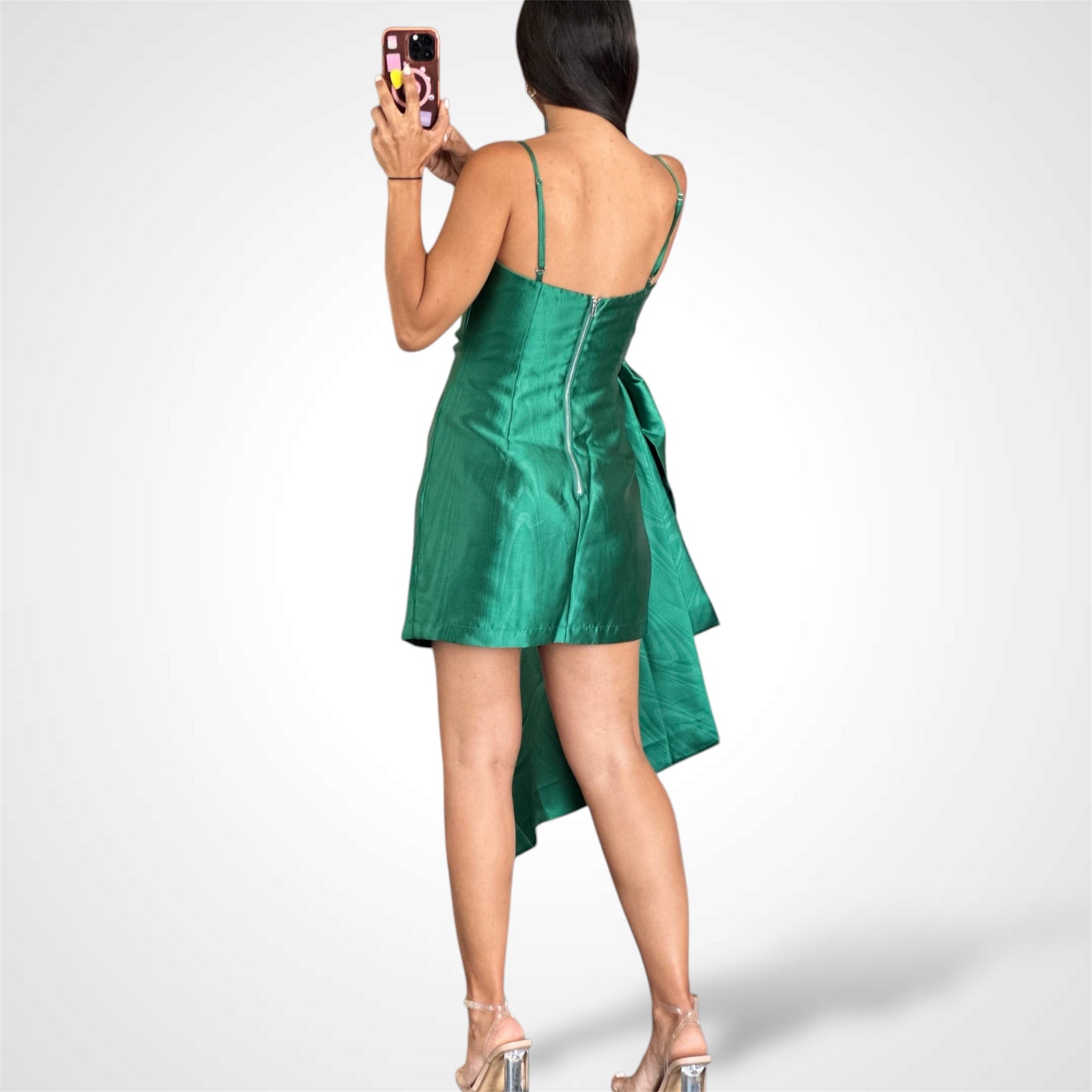 HUNTER GREEN SIDE DRAPE TEXTURE DRESS