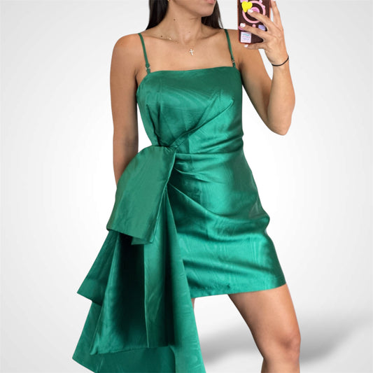 HUNTER GREEN SIDE DRAPE TEXTURE DRESS