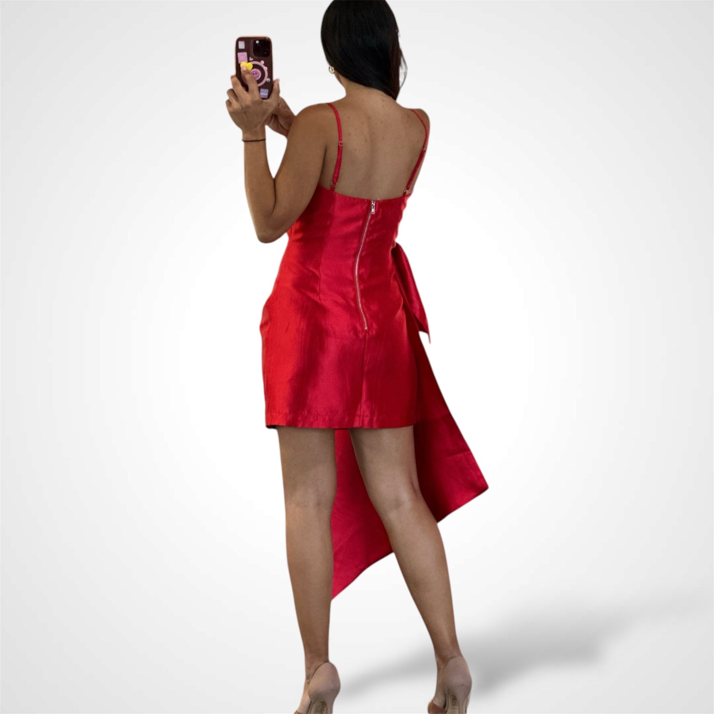 RED SIDE DRAPE TEXTURE DRESS