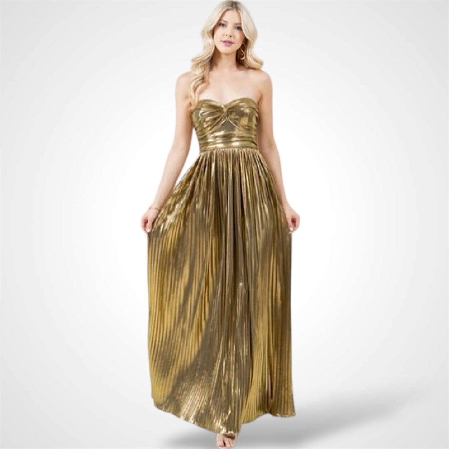 METALLIC FABRIC SHIRRING TUBE MAXI DRESS