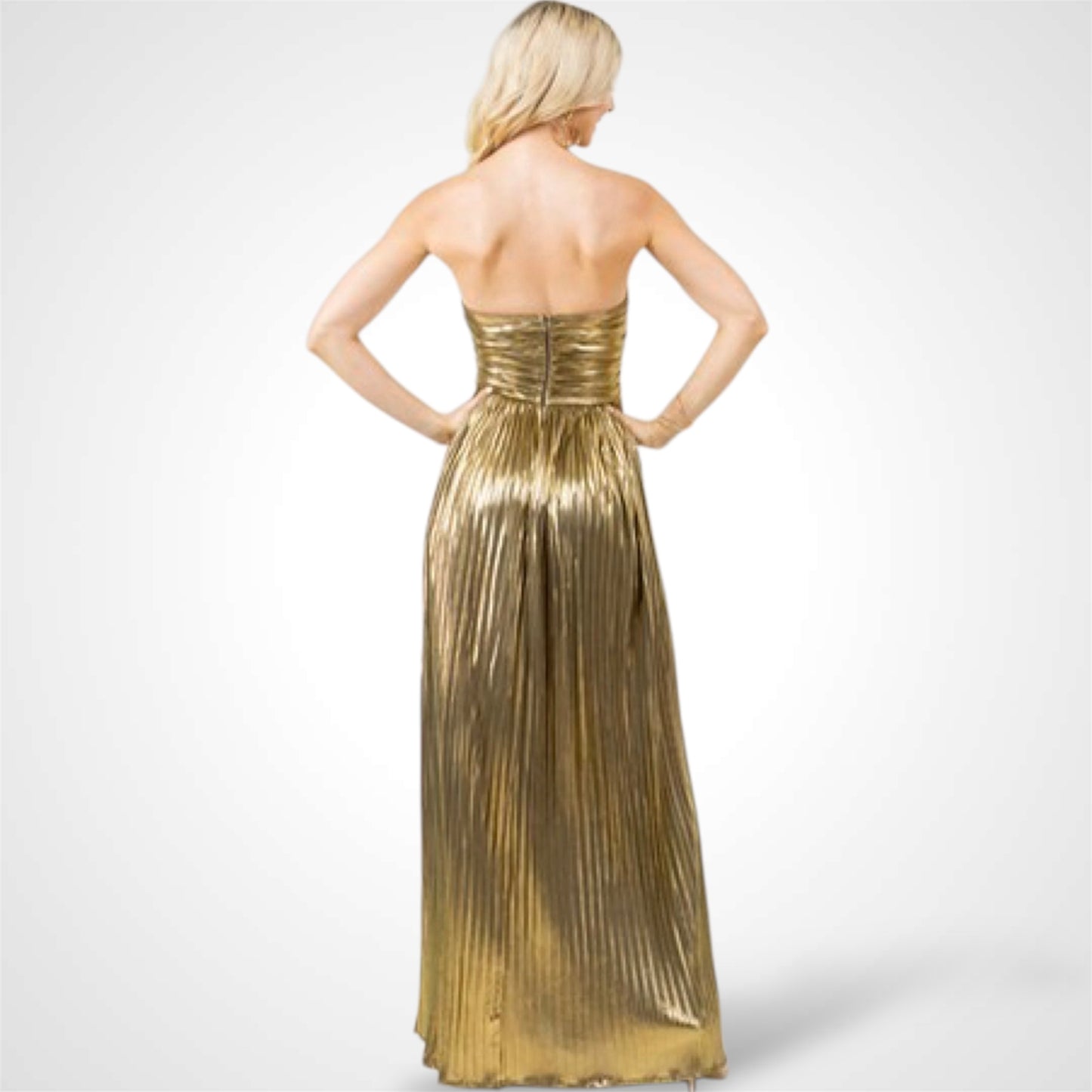 METALLIC FABRIC SHIRRING TUBE MAXI DRESS