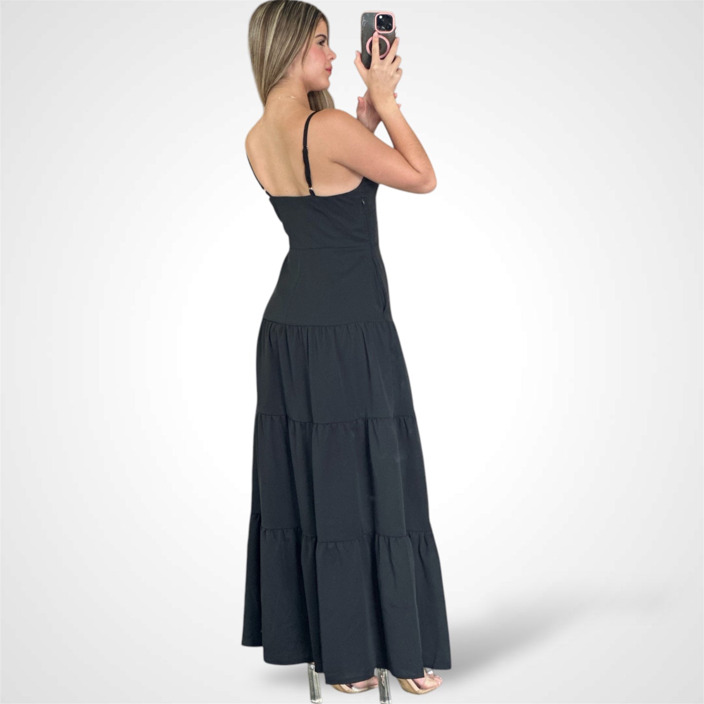 SLEEVELESS V-NECK TIERED MAXI DRESS