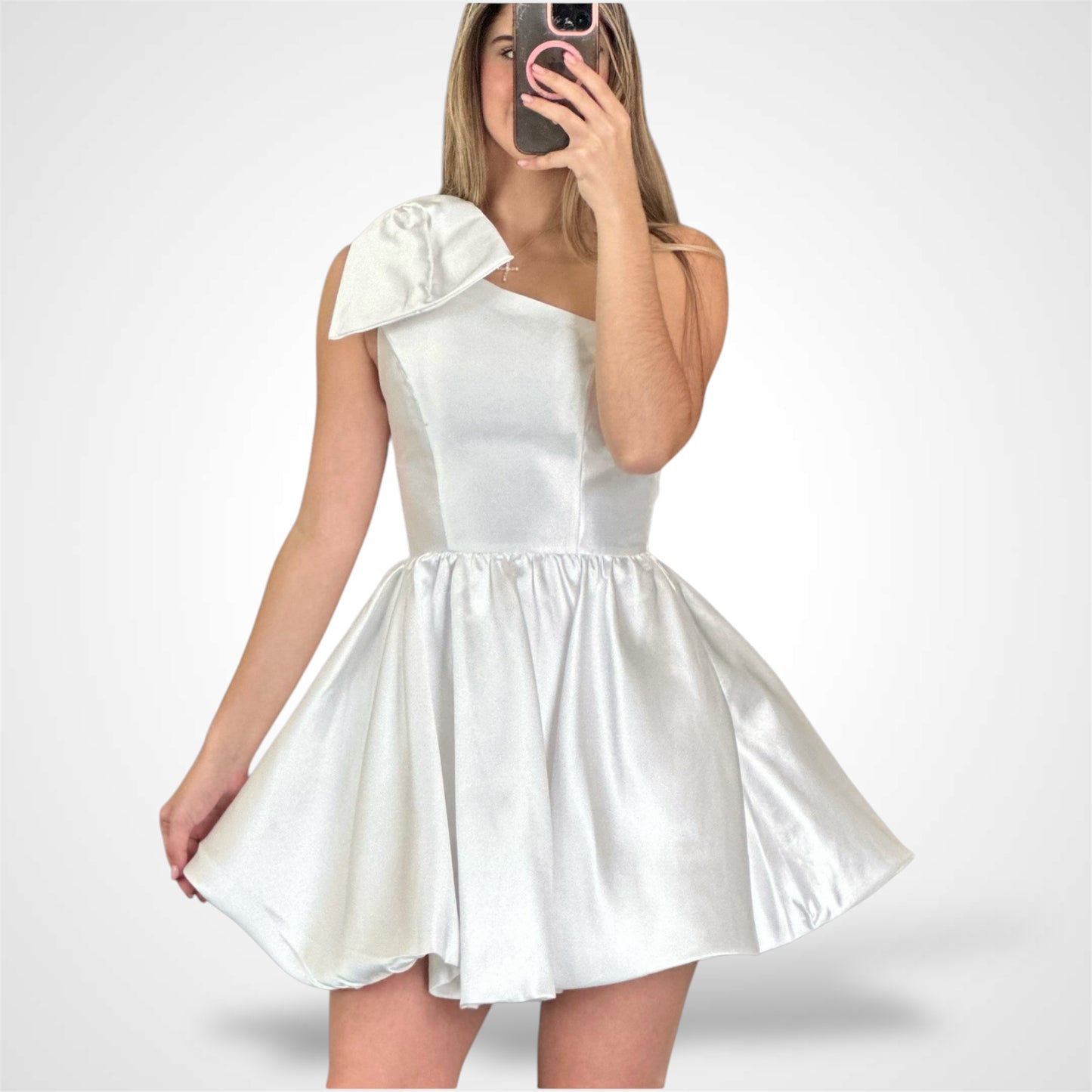 ONE SHOULDER BOW TIE MINI DRESS