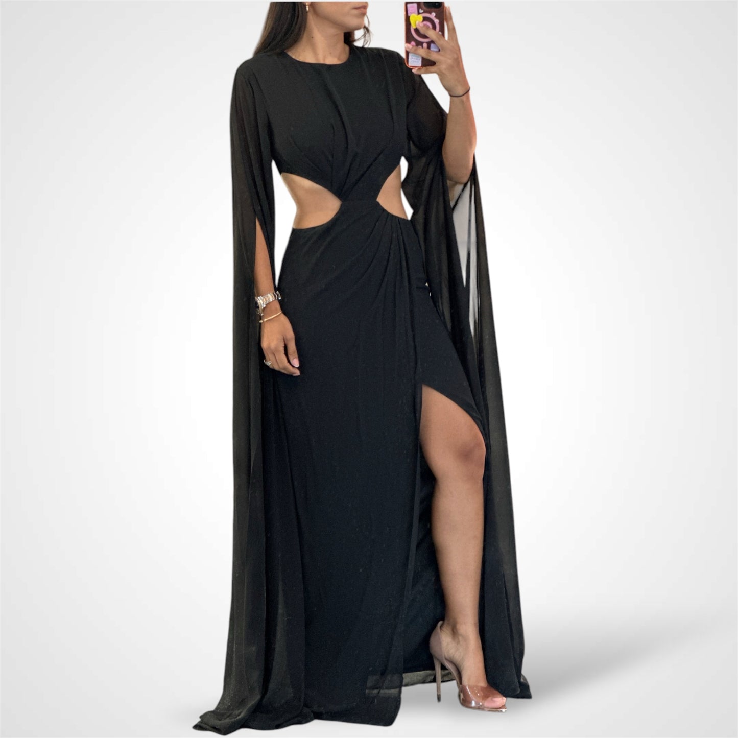 SJQ- MOCKNECK SWEEPING DOLMAN SLEEVES GOWN