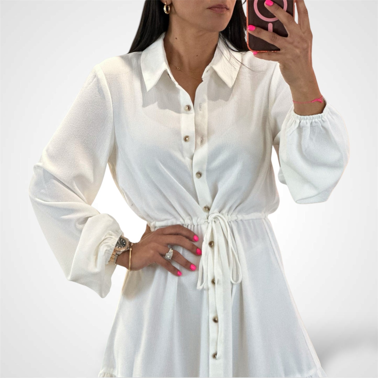 LONG PUFF SLEEVE BUTTON UP MAXI DRESS