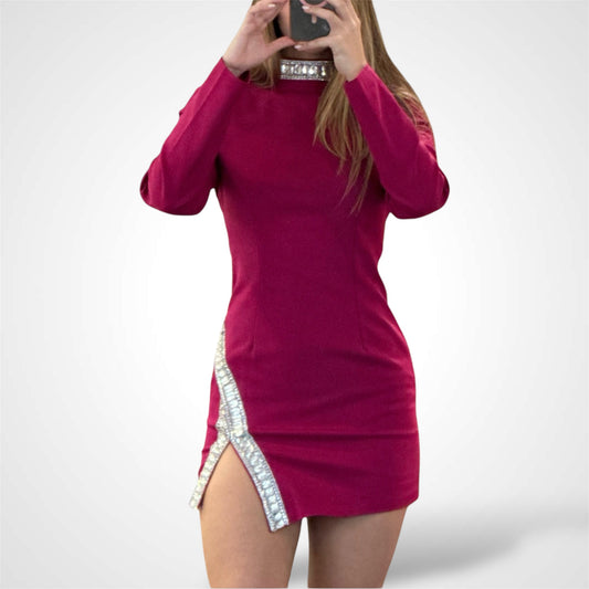 LONG SLEEVE MOCK NECK STUDS BODYCON MINI DRESS