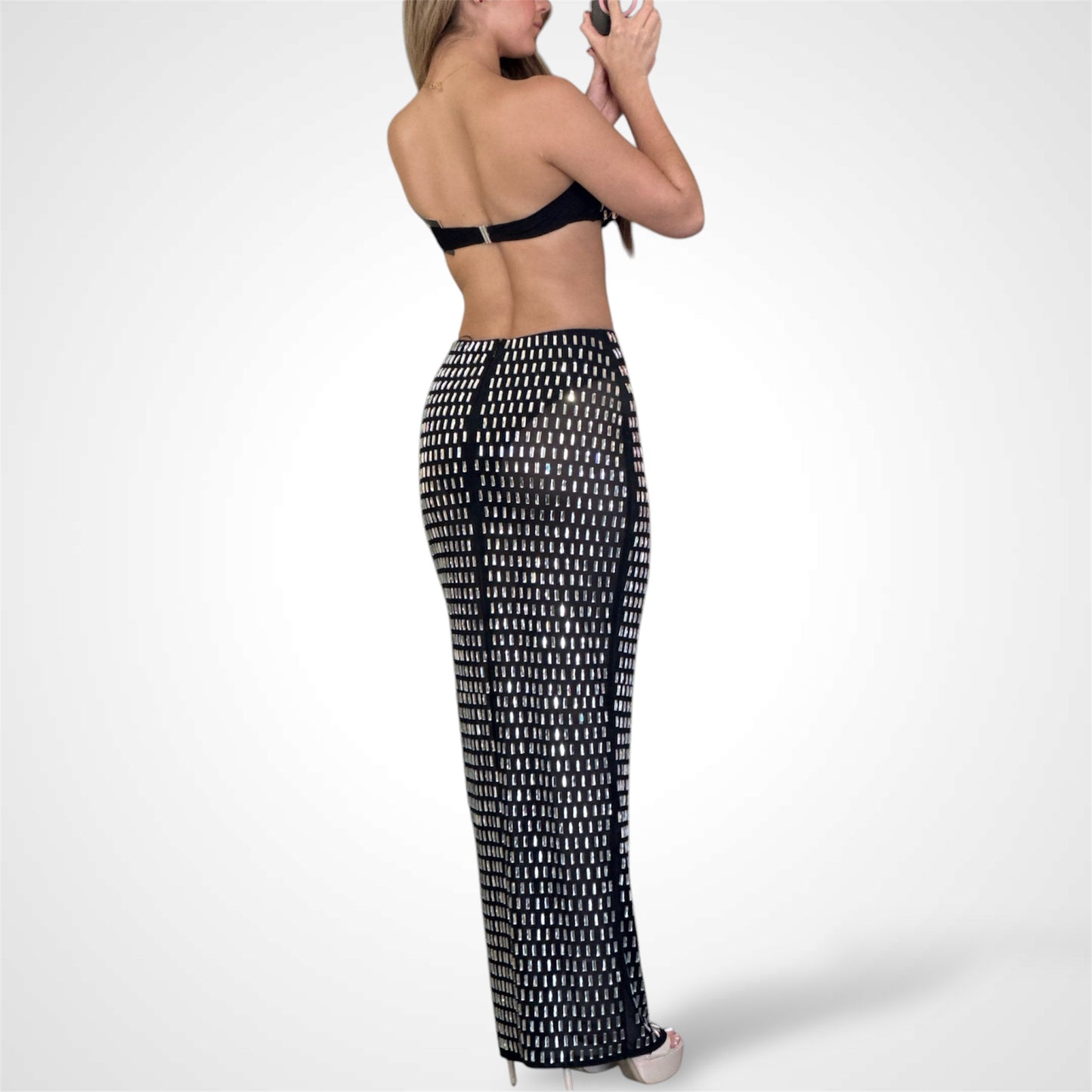 MIRROR TILED MESH BANDEAU SKIRT SET