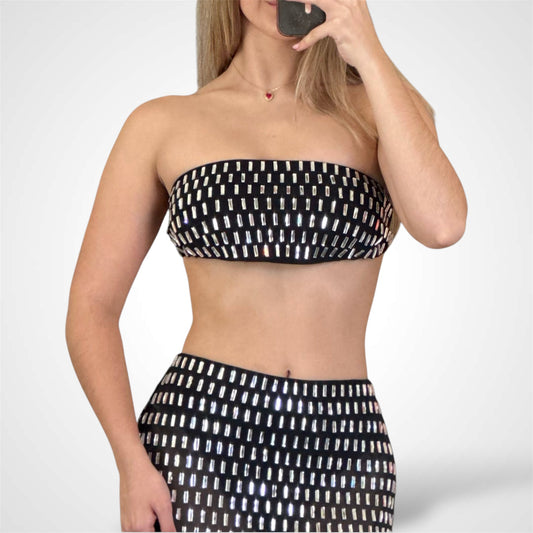 MIRROR TILED MESH BANDEAU SKIRT SET