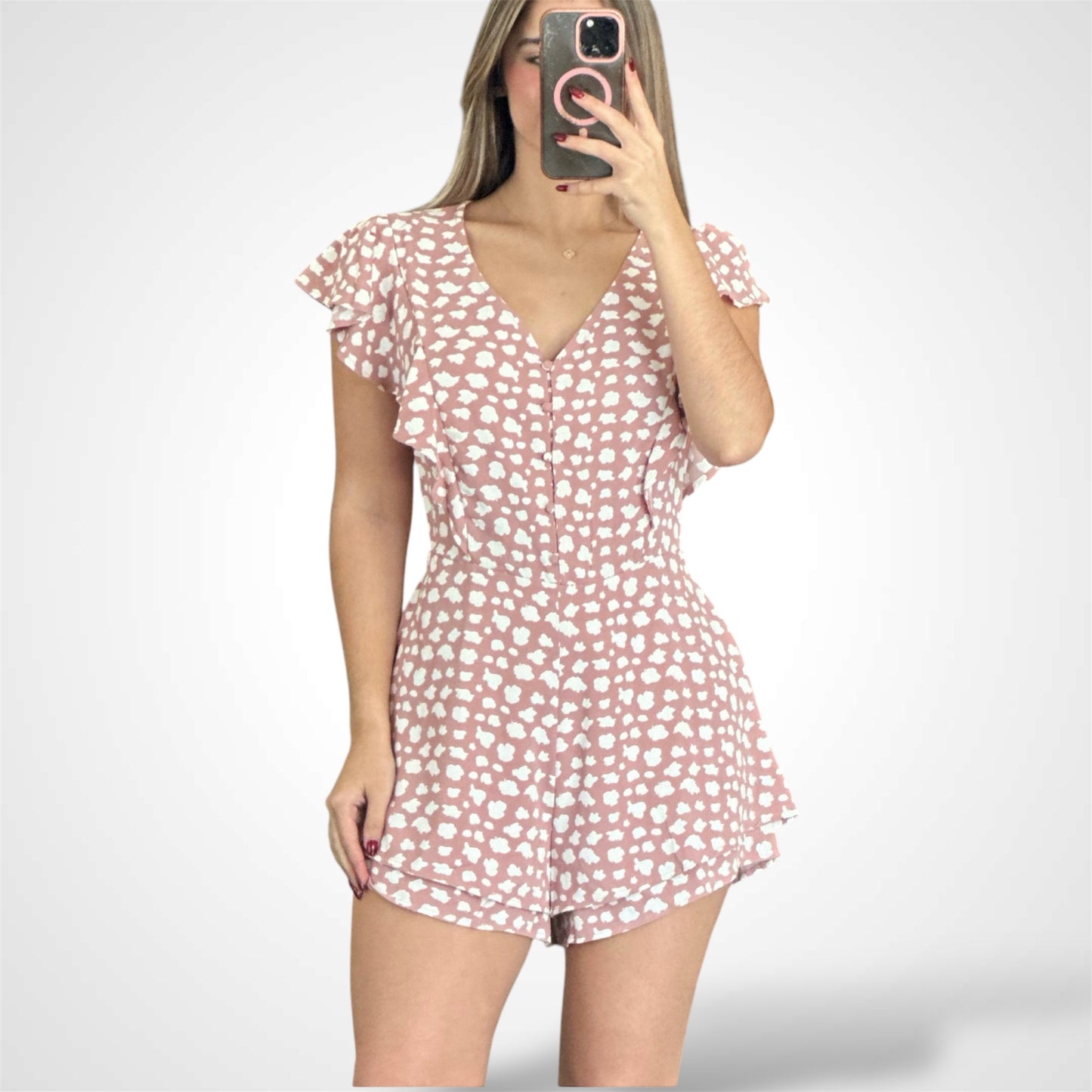 RUFFLE SLEEVE PRINTED ROMPER