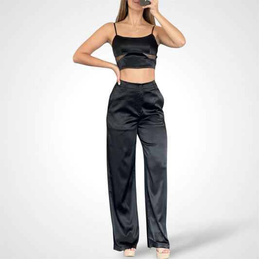 WILDFLOWER SATIN CAMI CROP TOP & PANT SET