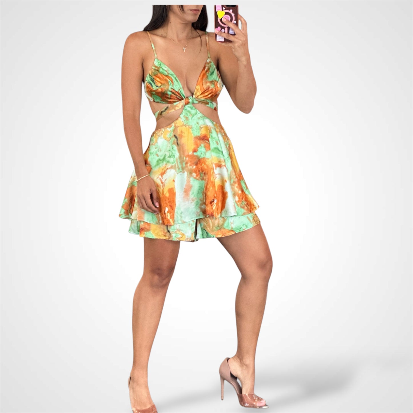 SATIN PRINT CUTOUT ROMPER