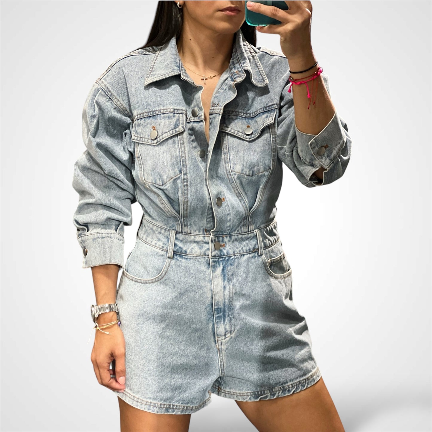 Long Sleeve Denim Romper