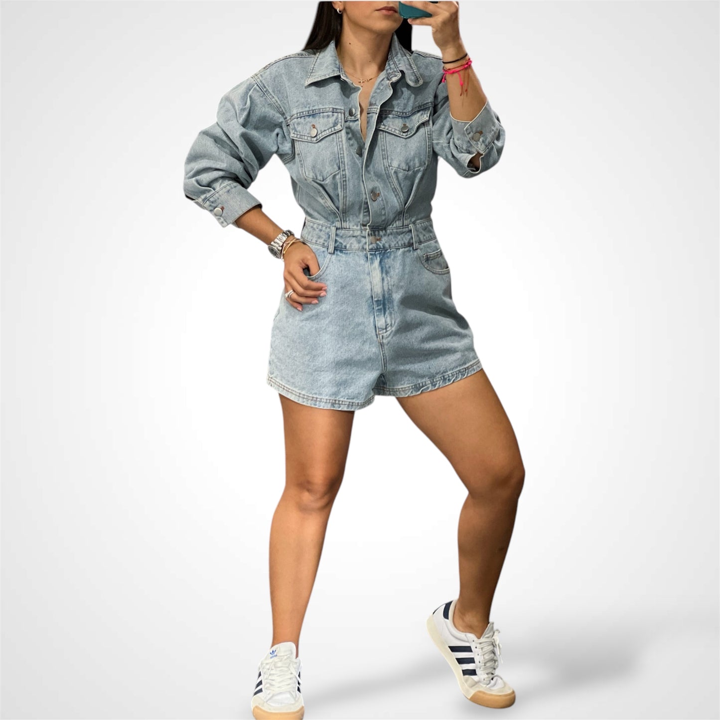 Long Sleeve Denim Romper