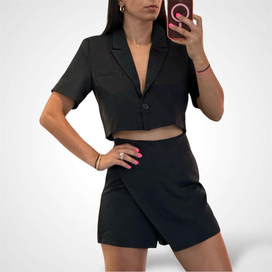 SHORT SLEEVE CROP JACKET AND OVERLAY SKORT SET