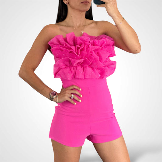 Fuchsia Organza Ruffle Romper