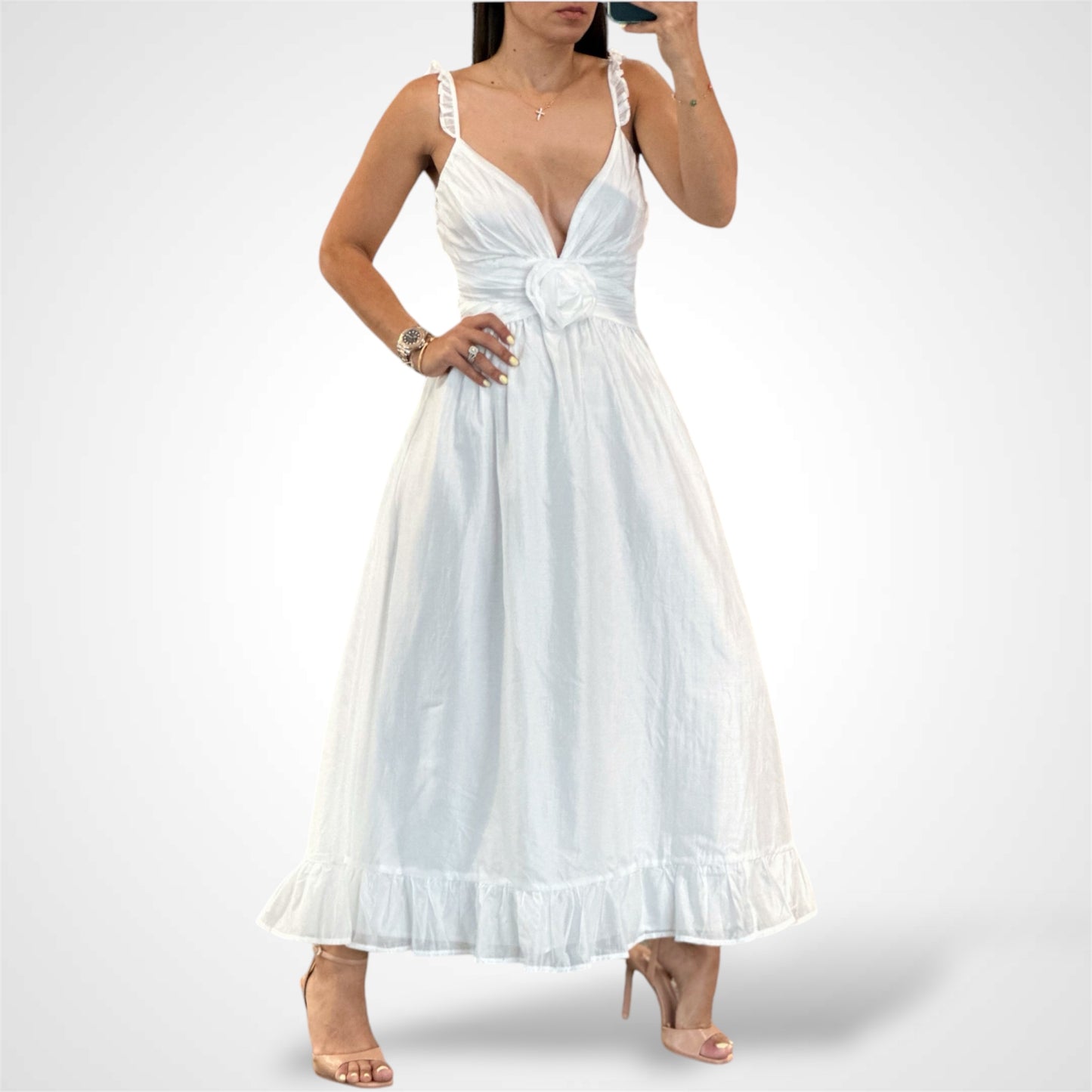 SJQ White Flowy Midi Dress