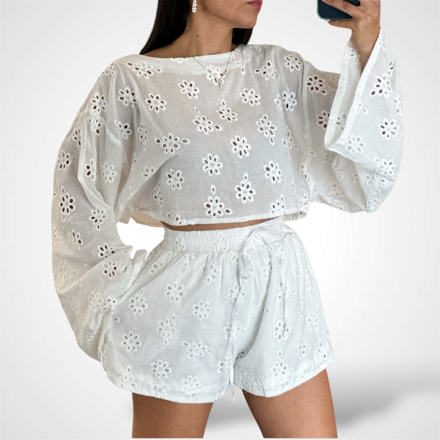 DOLMAN SLEEVE CROP TOP AND SHORTS SET