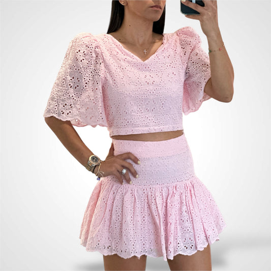 PUFF SLEEVE CROP TOP AND MINI SKIRT SET