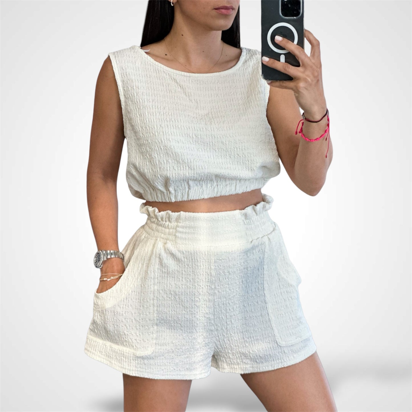 Sleeveless Crop Top And Pocket Short Set