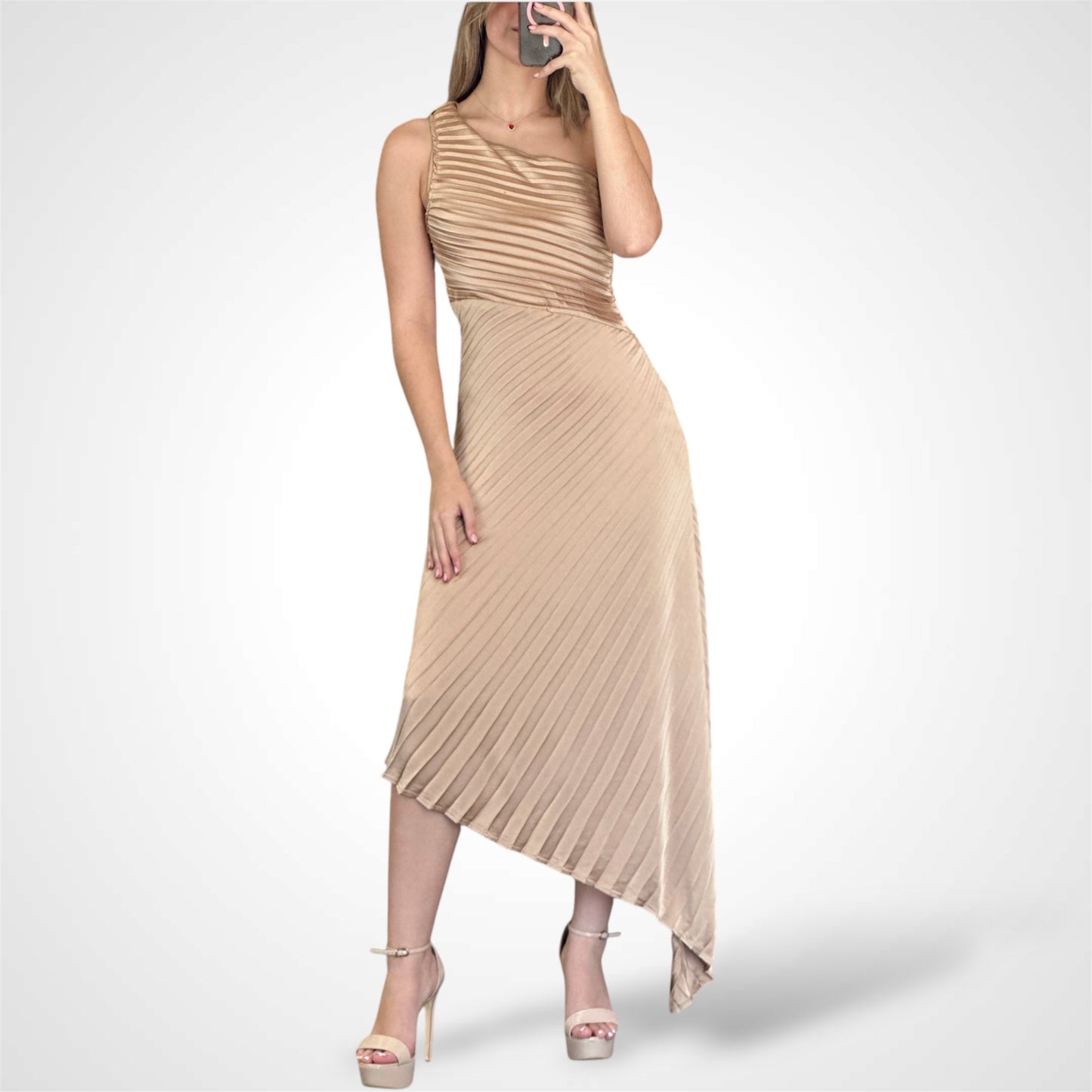 ONE SHOULDER ASSYMETRICAL HEM PLEATED DRESS