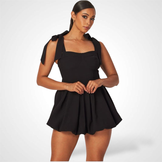 CHEYENNE TIE-SHOULDER PLEATED MINI BUBBLE DRESS