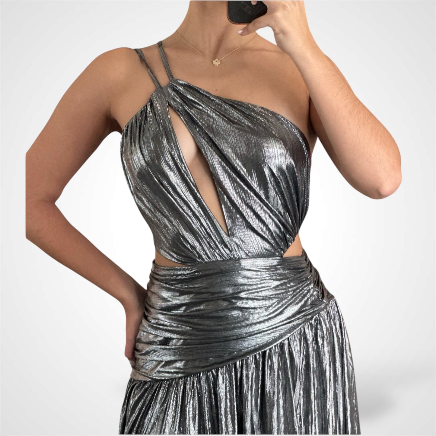 BLACK-SILVER METAL JERSEY STRAPPY DRESS