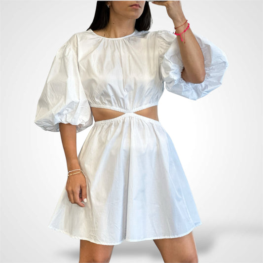 White Puff Sleeve Cutout Mini Dress