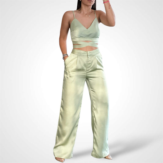 Halter Neck Tied Top And Pants Set