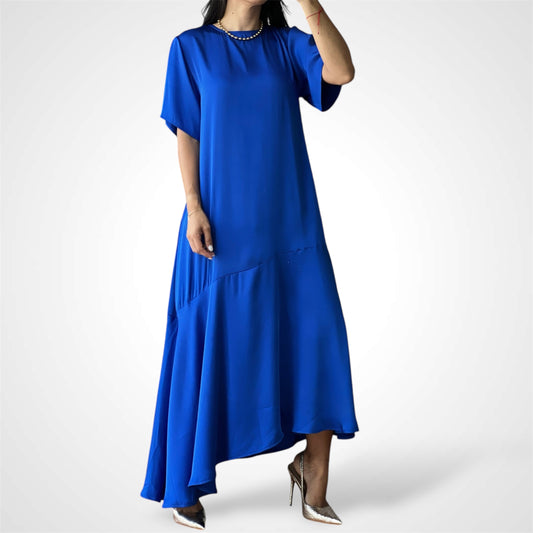 Asymmetric Royal Midi Dress