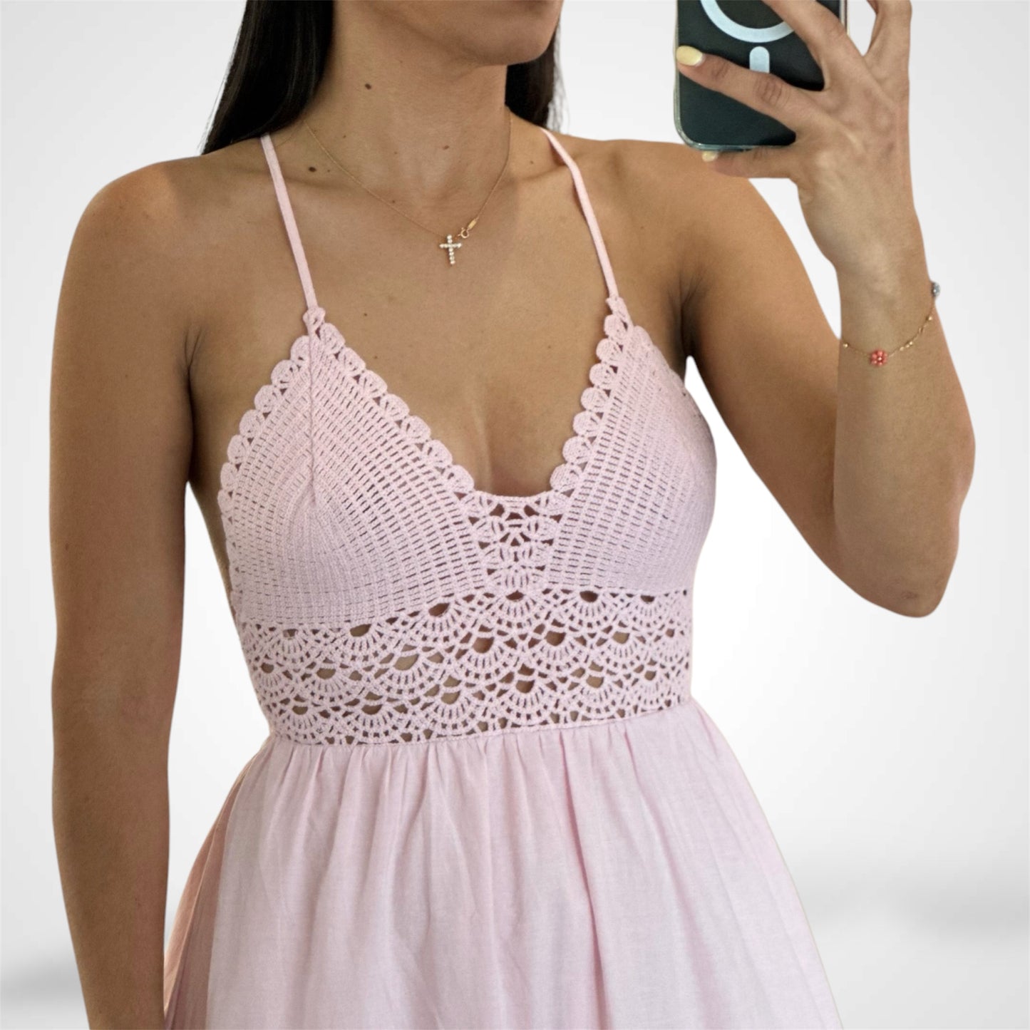 Lace Up Crochet Sleeveless Maxi Dress