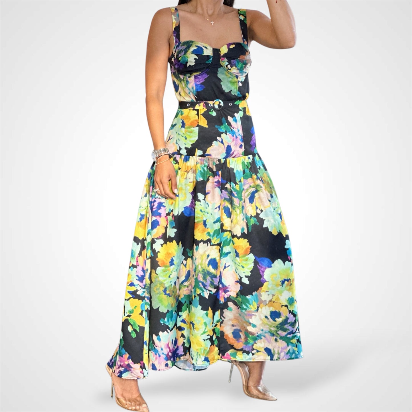 Floral Bustier Midi Dress