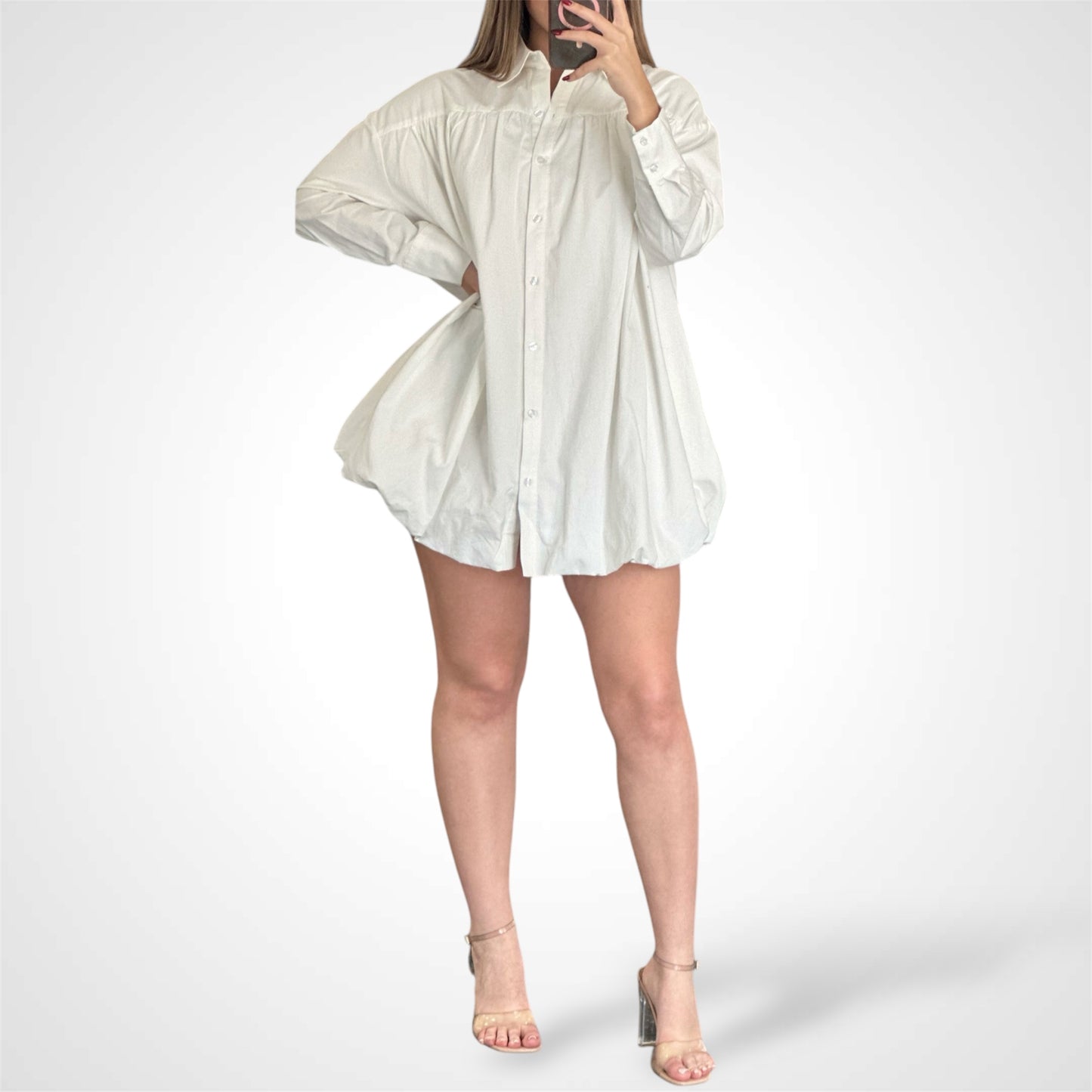 Bubble hem Cotton long sleeve Mini Dress