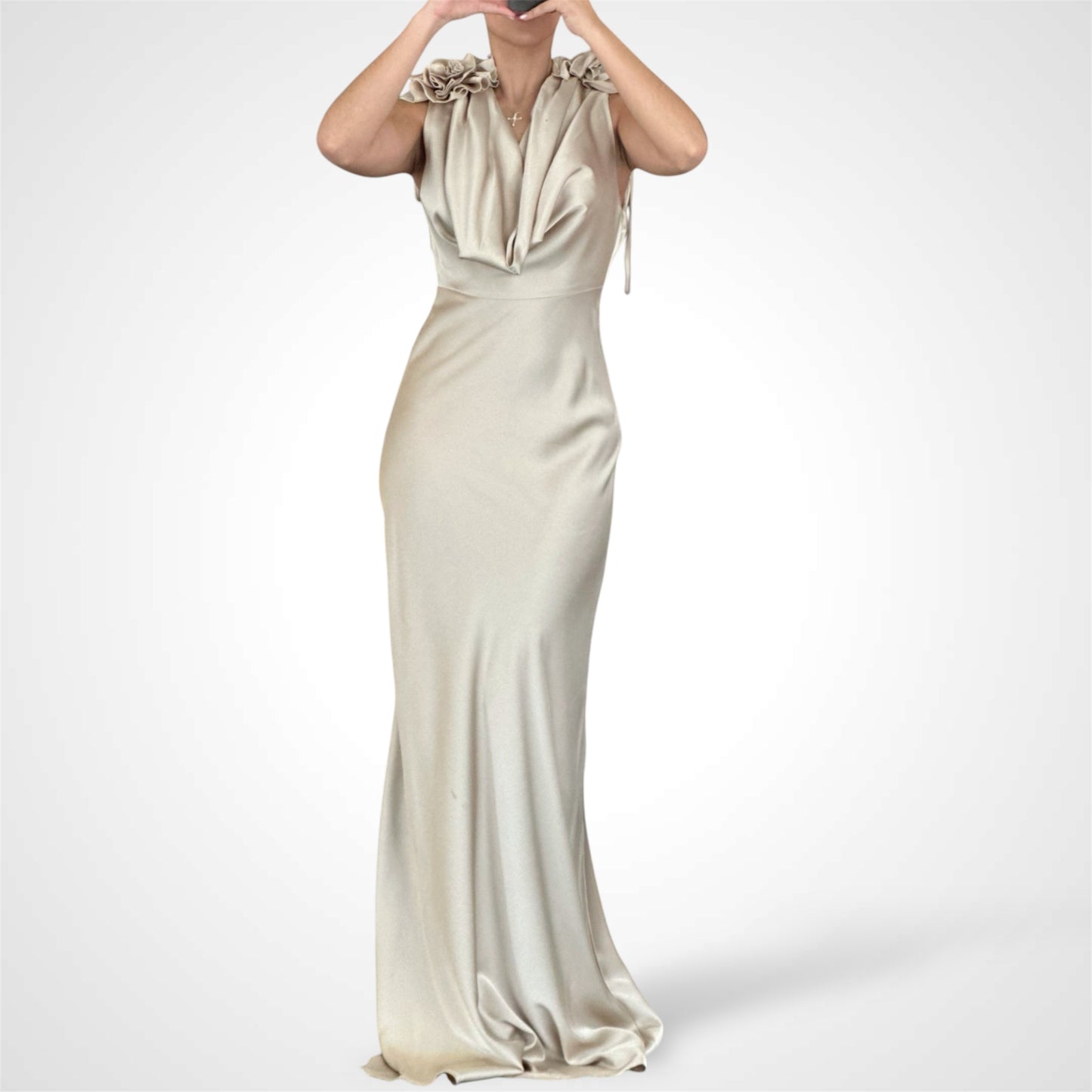 CHAMPAGNE SATIN BIAS DRESS