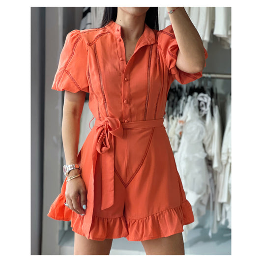 Orange Puff Romper