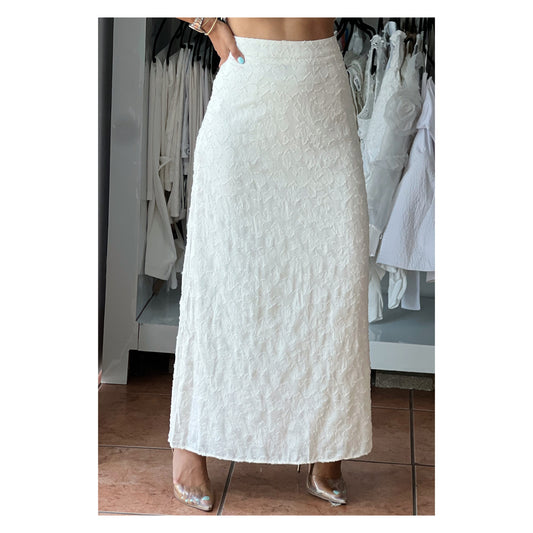 SJ - Textured Cream Midi Skirt