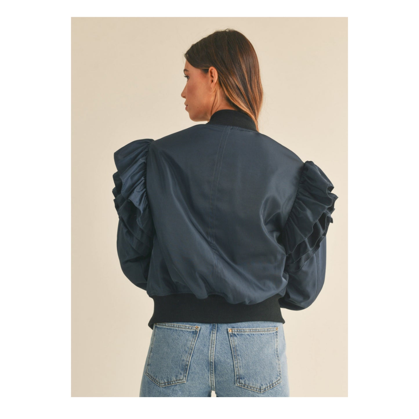 RUFFLED SLEEVE BOMBER JACKET