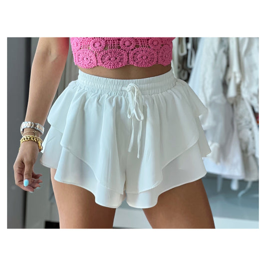 Elastic Wasitband Ruffle Shorts