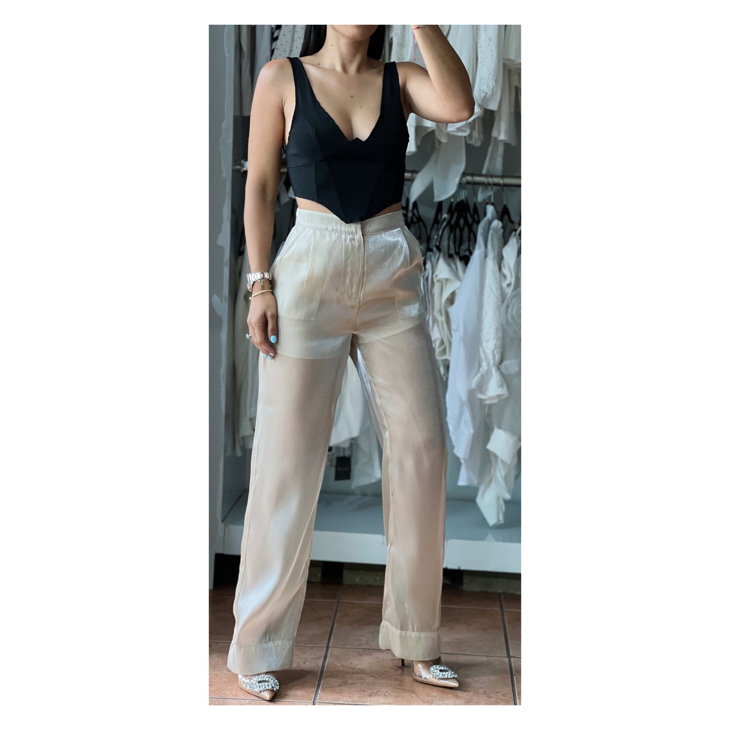 Sheer Wide Pleat Pants