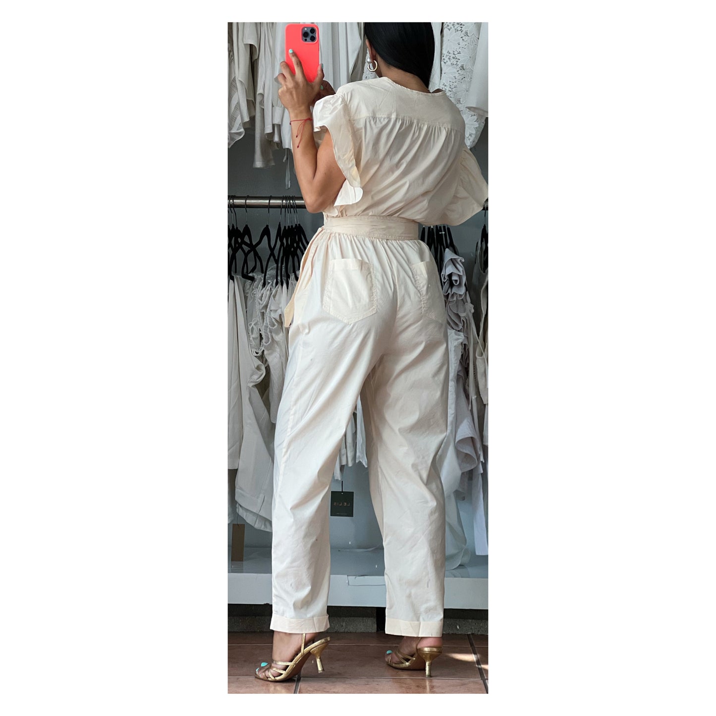 BIG RUFFLE SLEEVE ELASTIC WASITBAND JUMPSUIT