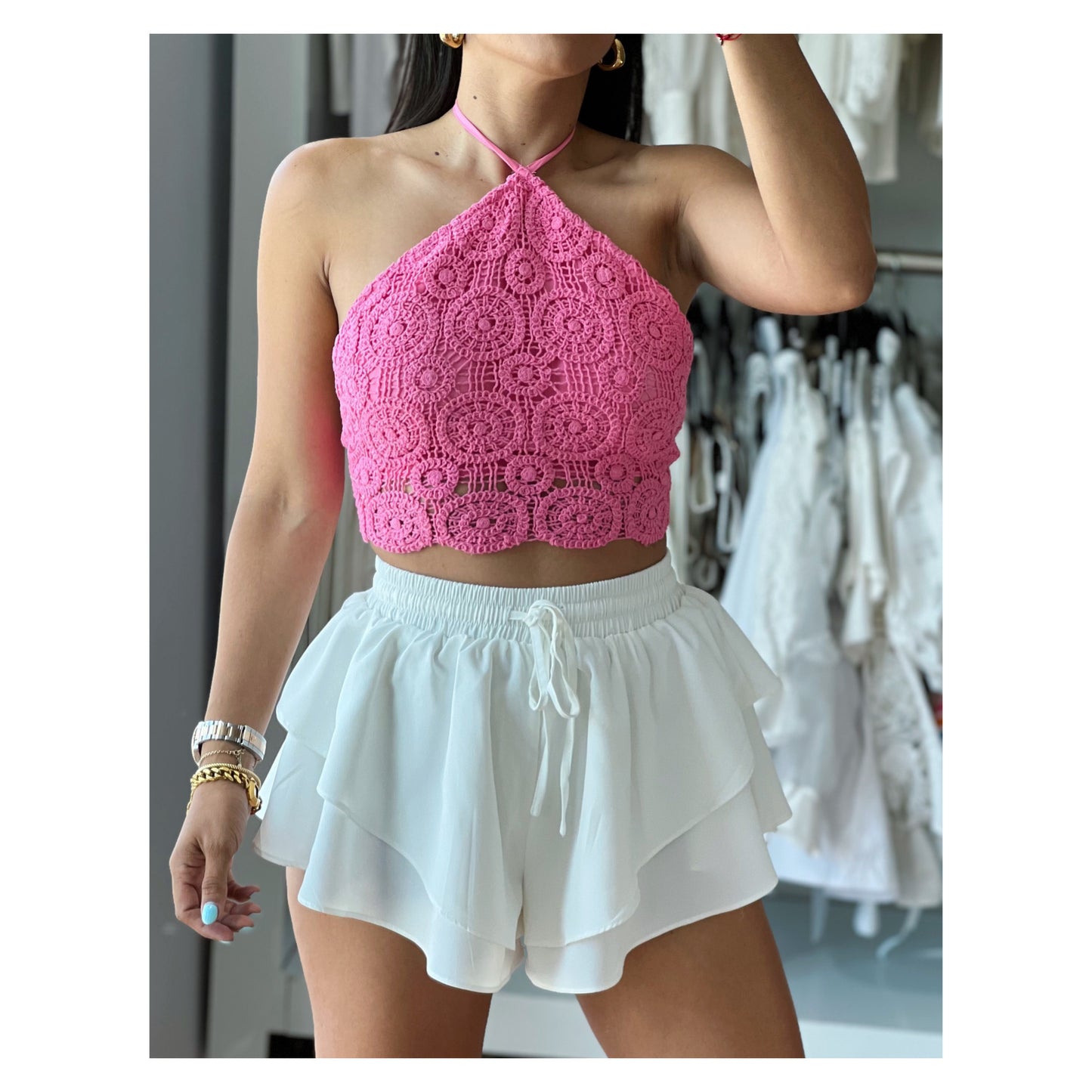 Elastic Wasitband Ruffle Shorts