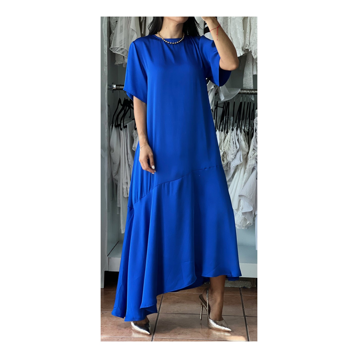 Asymmetric Royal Midi Dress