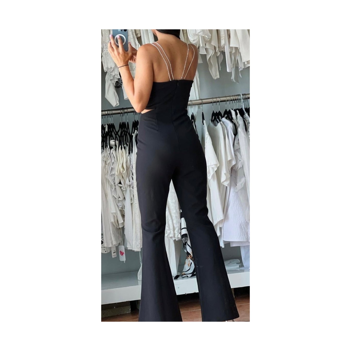 RHINESTONES DETAILS BLACK JUMPSUIT