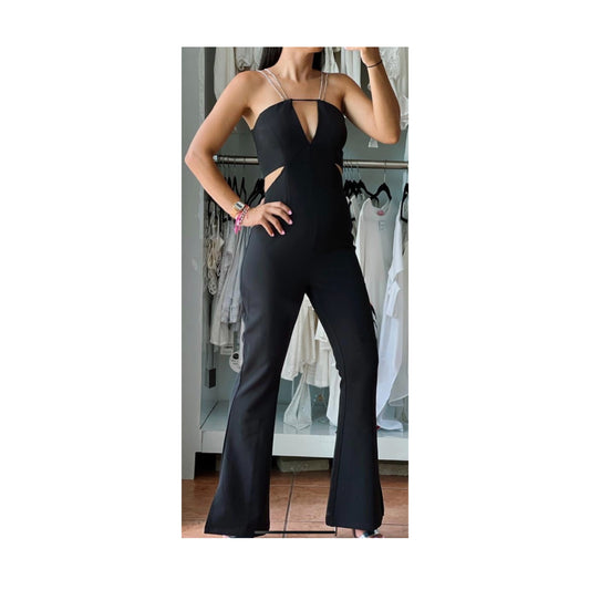 RHINESTONES DETAILS BLACK JUMPSUIT