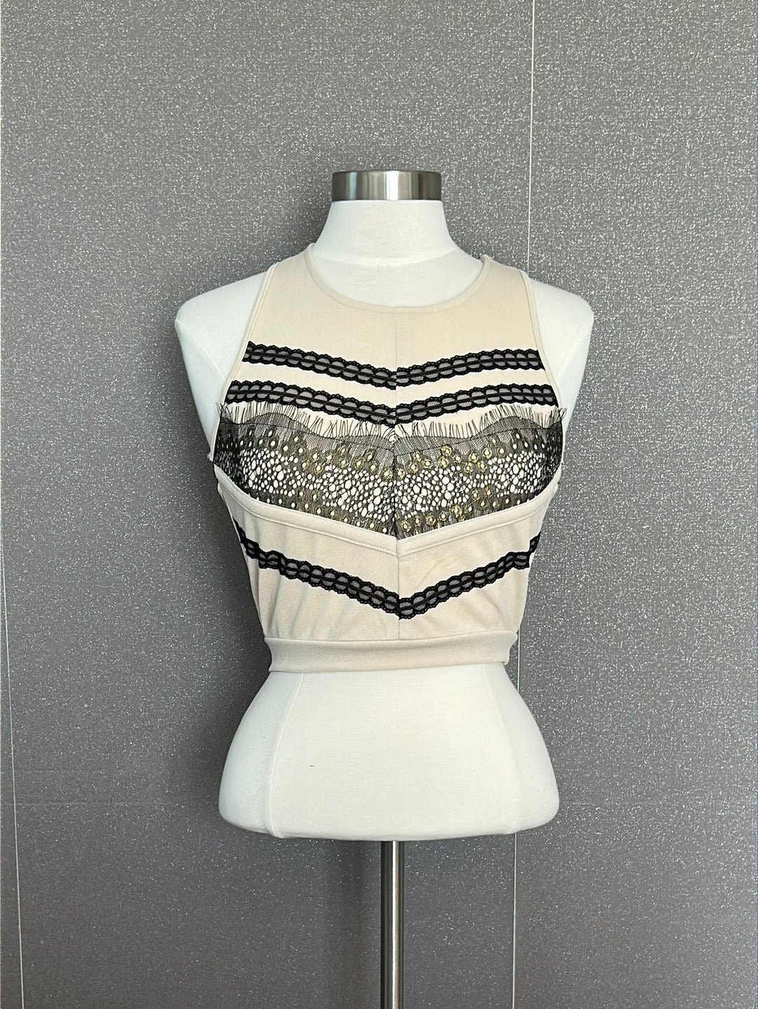 Detail Gold Lace Crop Top