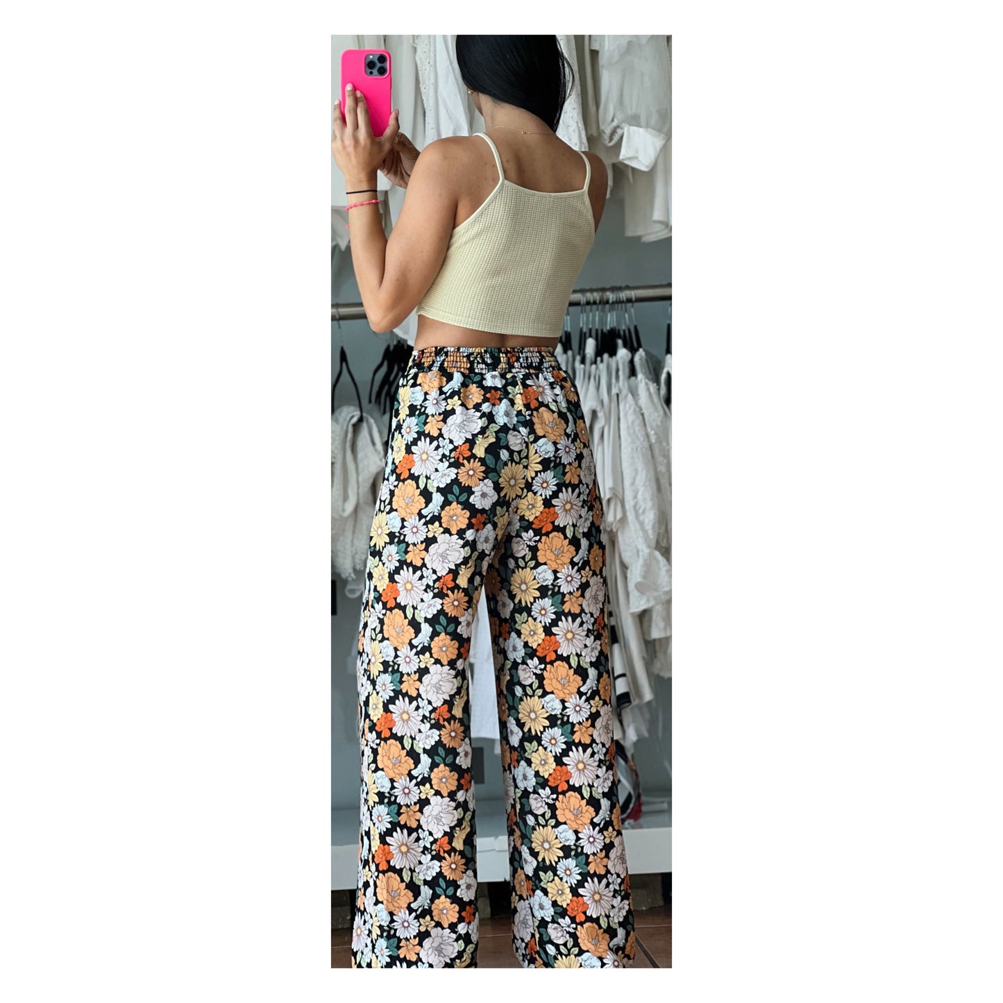 Black Orange Floral Pants